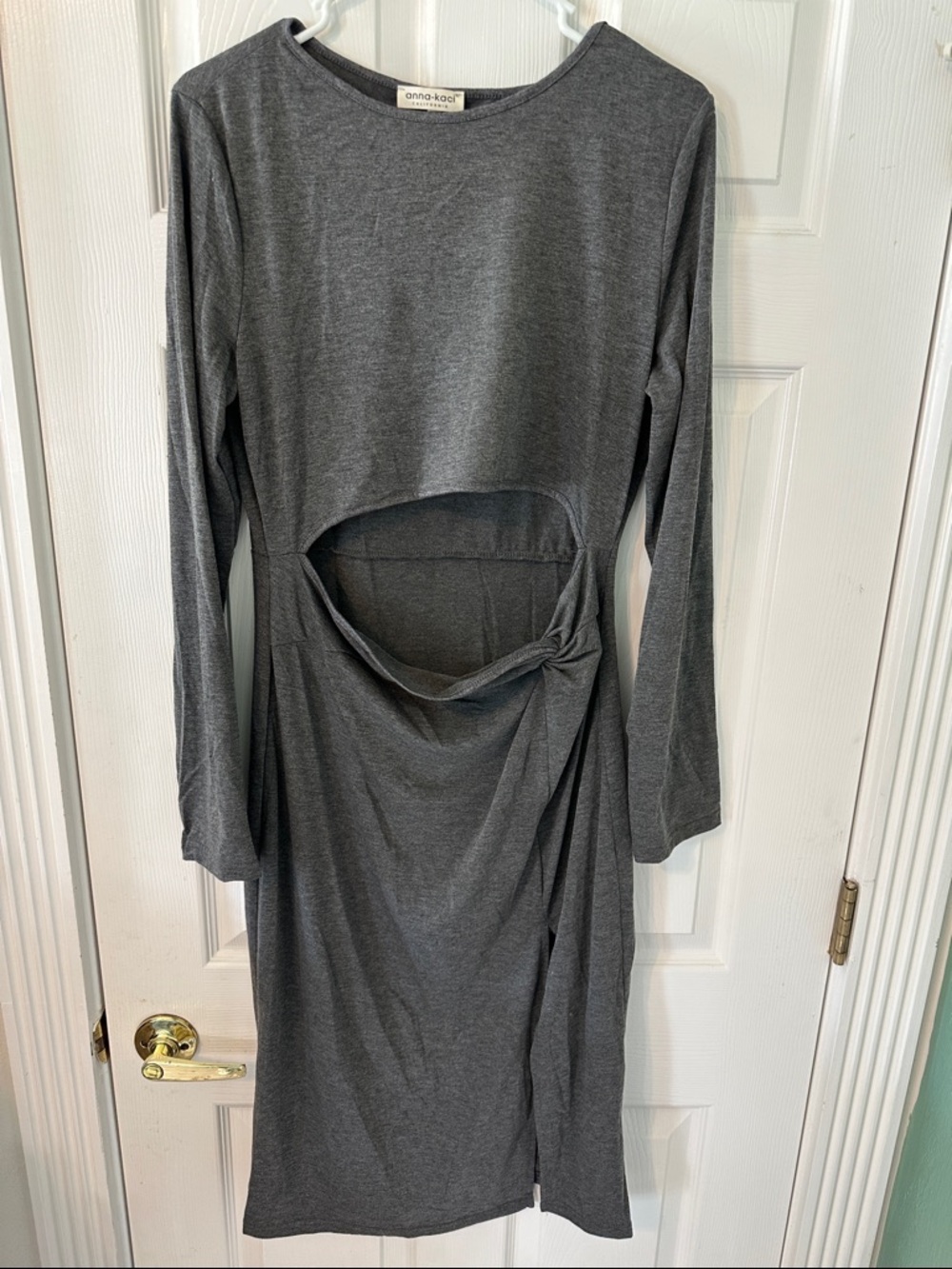 Anna-Kaci Women’s Long Sleeve Cut-Out Bodycon Midi Dress in Dark Gray NWT (XL)